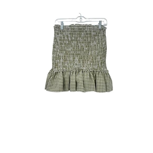 Veronica Beard Jeans Aloya Smocked Gingham Mini Skirt Pull On Green Size M NWT - Picture 5 of 11